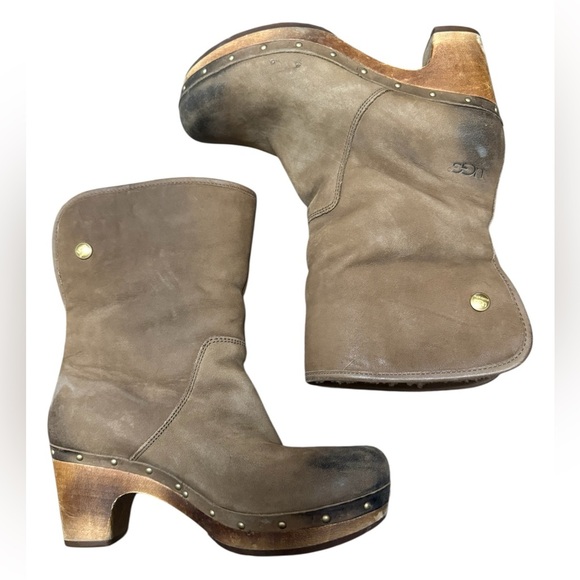 UGG size 7 GUC leather mule studded boots with Sherpa lining - Picture 1 of 16